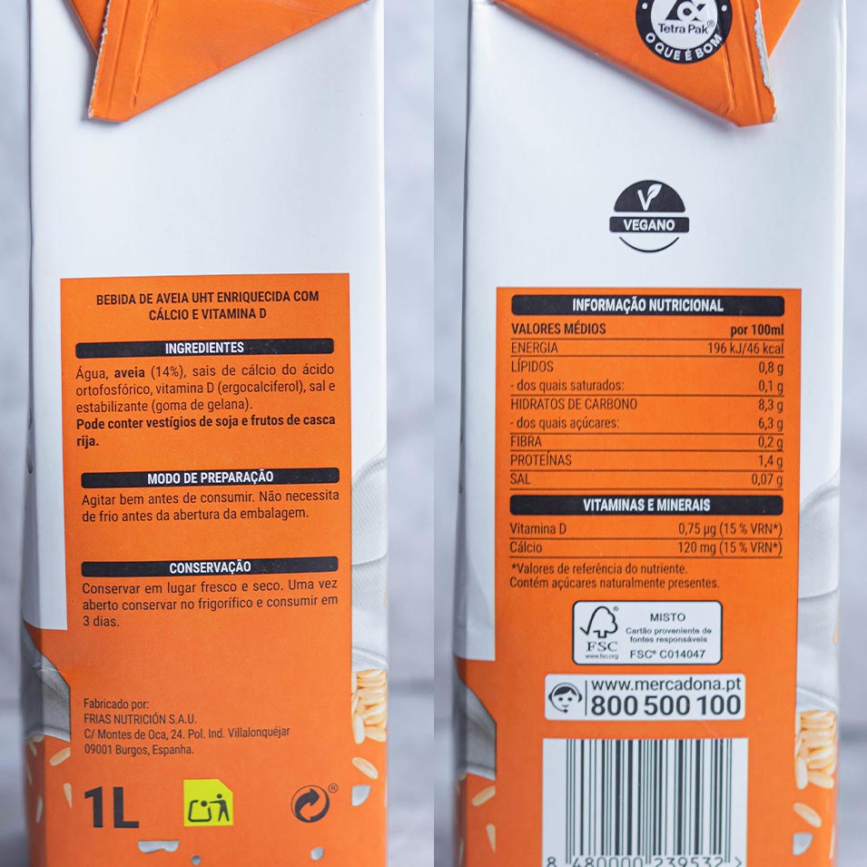 Bebida de Aveia Mercadona - Hacendado